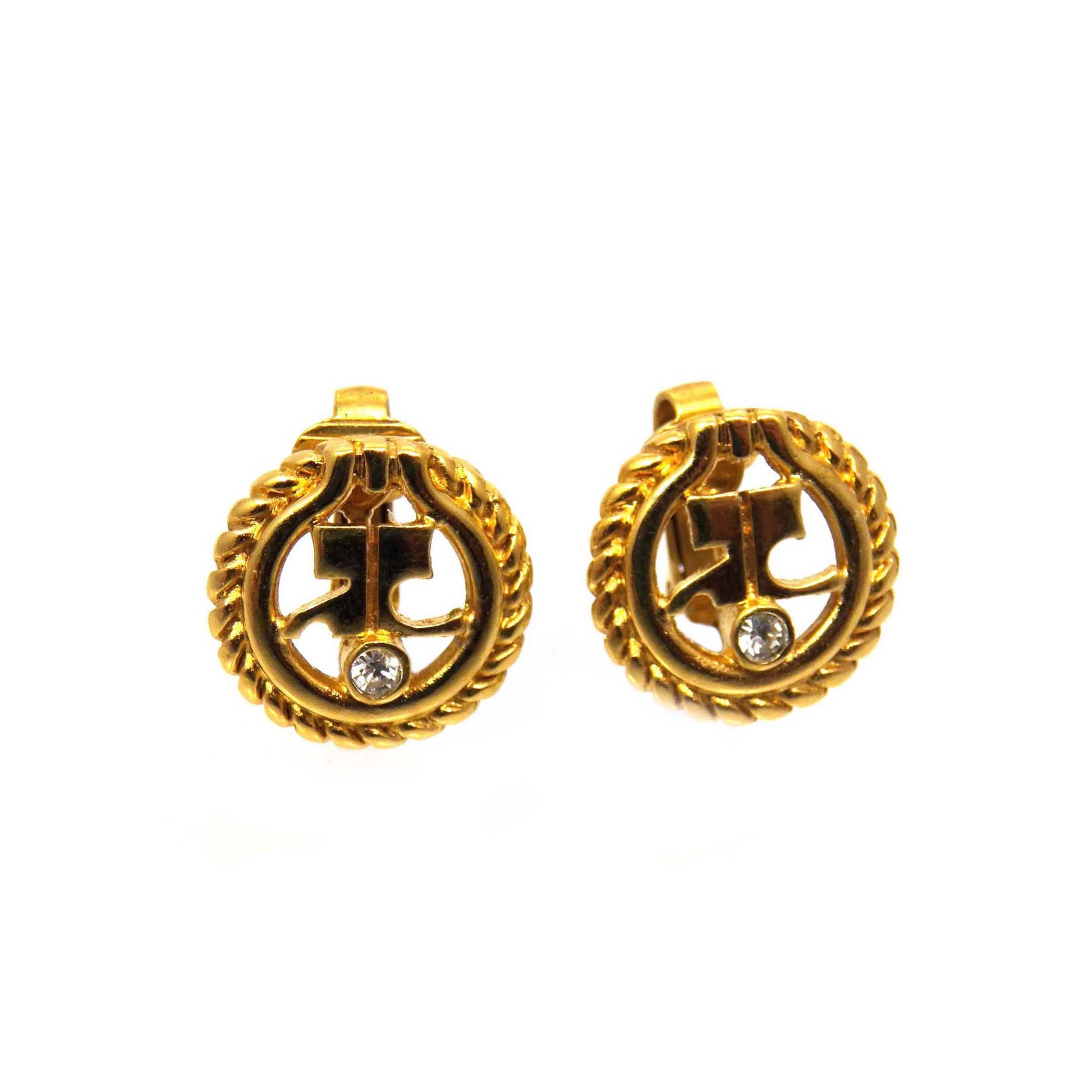 Andre Courreges Logo Gold Tone Clip On Earrings,
