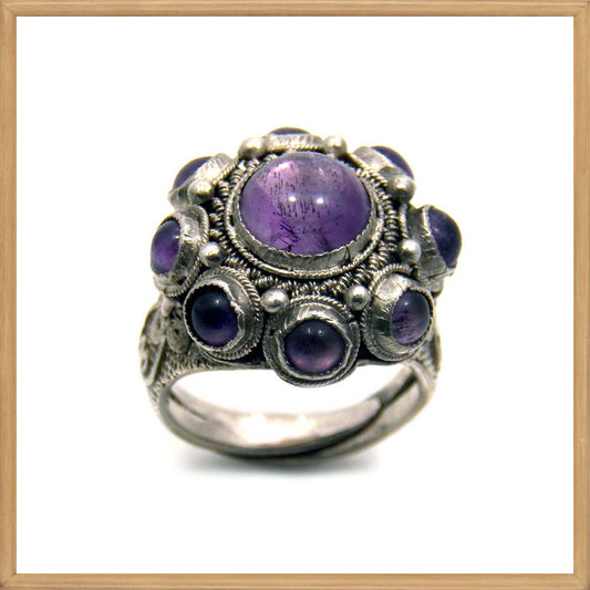 Chinese Antique Amethyst Ring in Sterling Silver