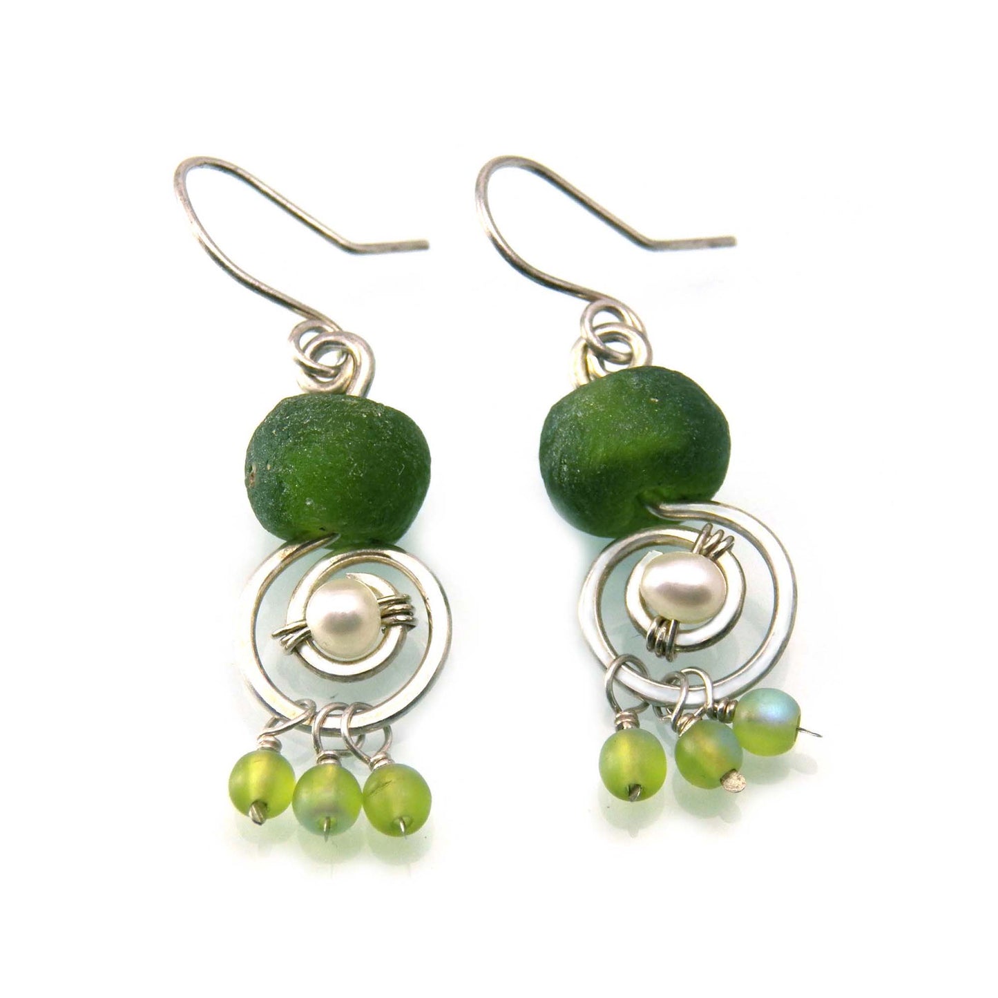 Sterling silver and Ancient Roman Glass Earrings with Pearls