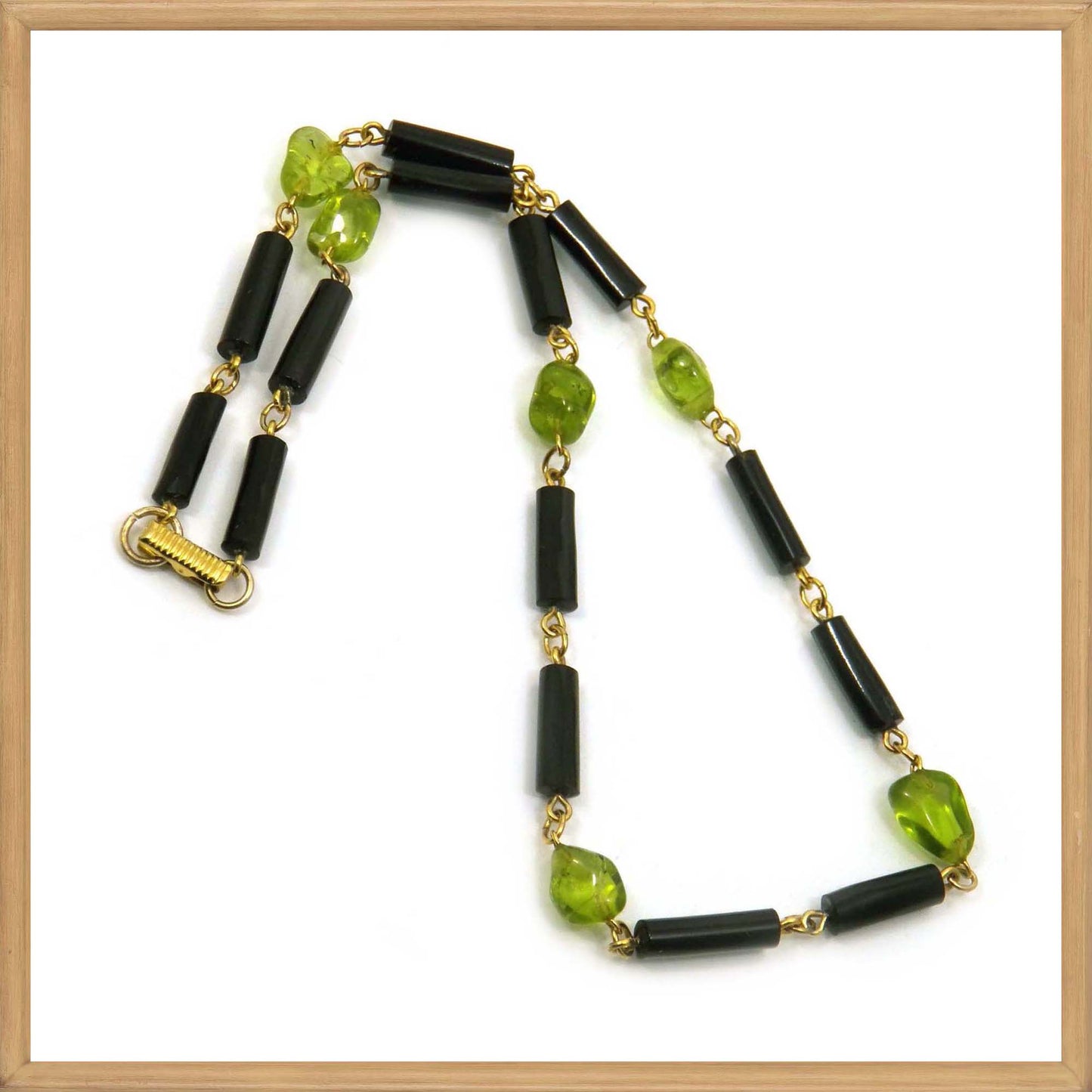 Natural Black Coral Branch and Peridot  Necklace