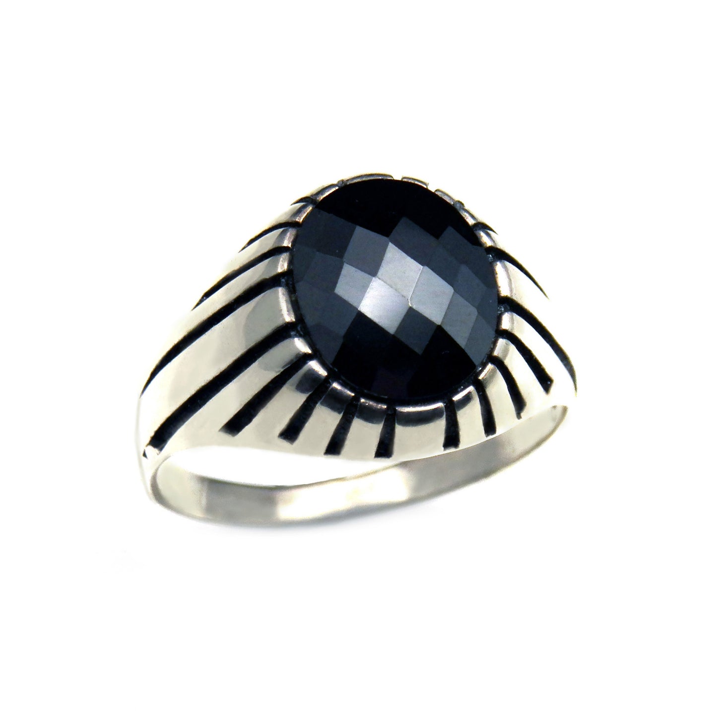 Sterling silver Black gemstone ring for men.