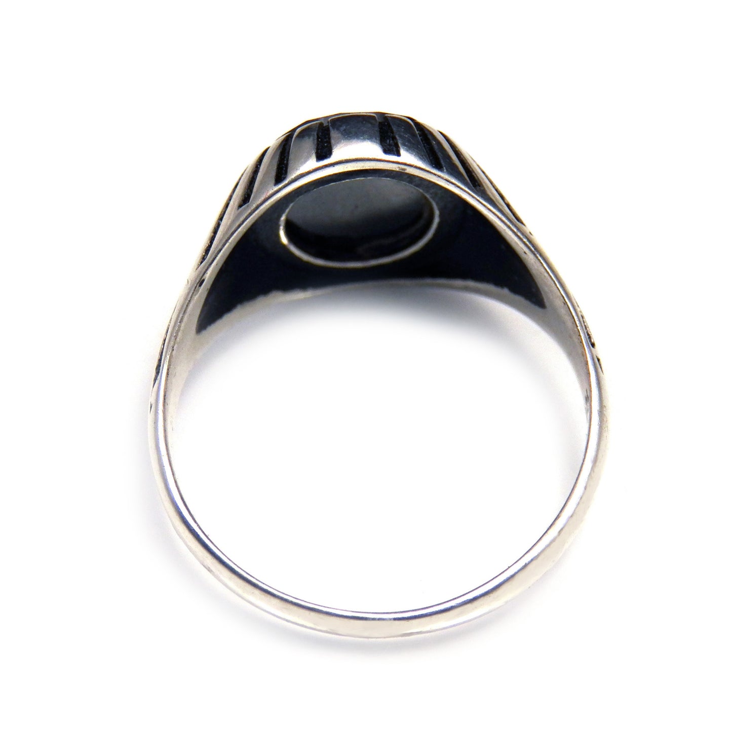 Faceted Black Spinel Ring for Men, Sterling Silver Vintage Jewelry