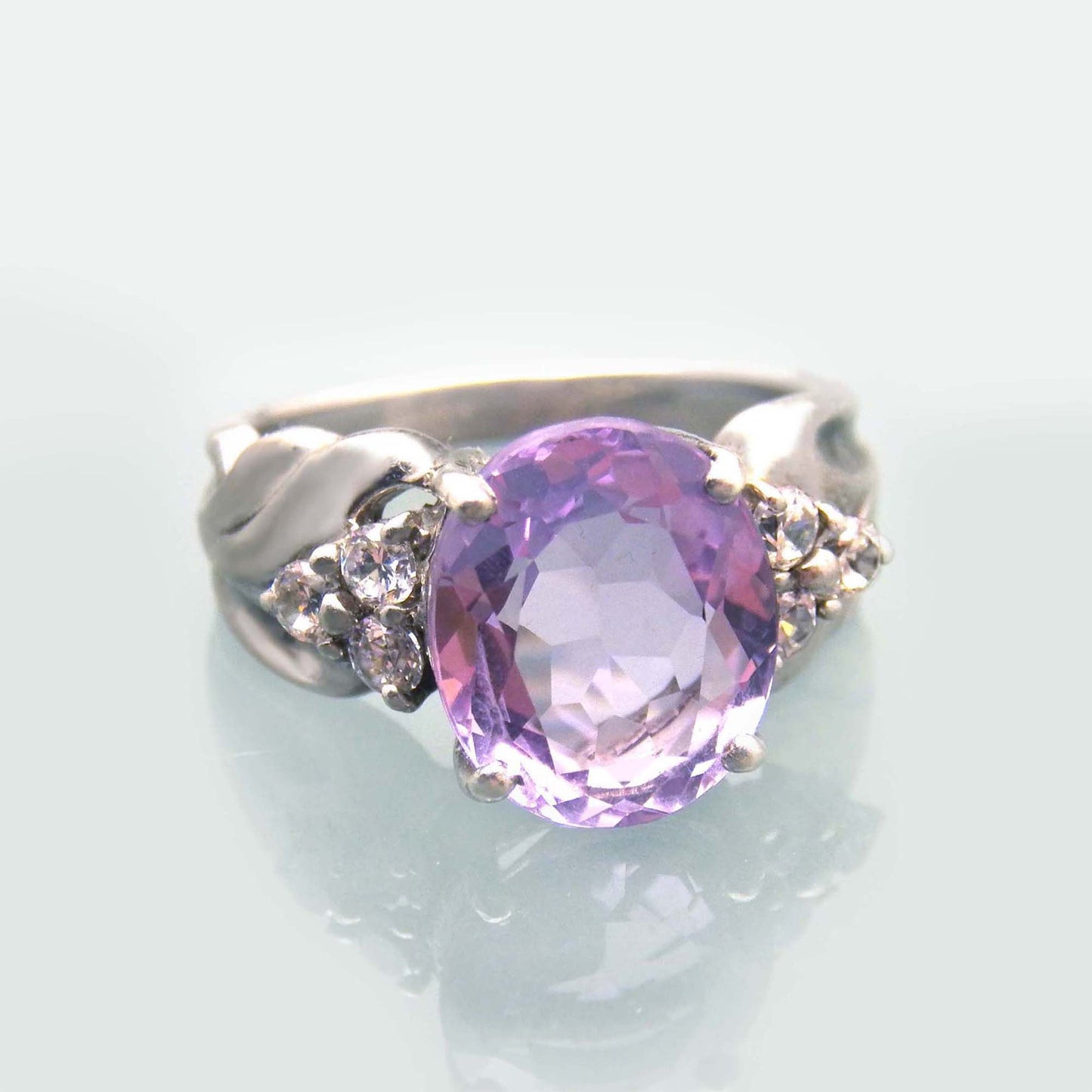 amethyst and cubic zirconia ring in sterling silver