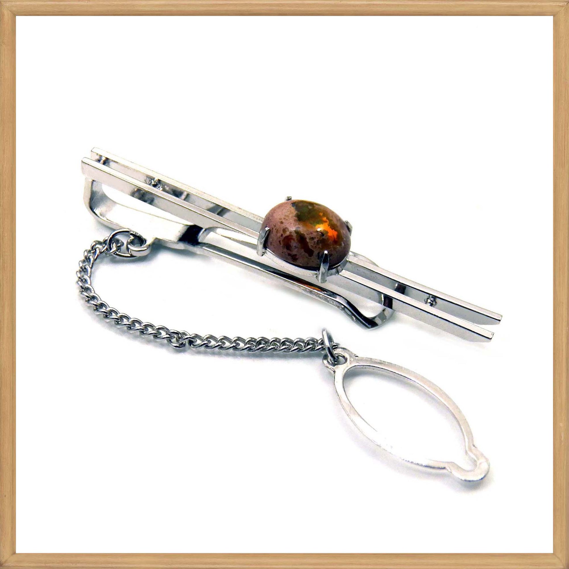 Mexican Cantera Fire Opal Tie Bar in Sterling Silver