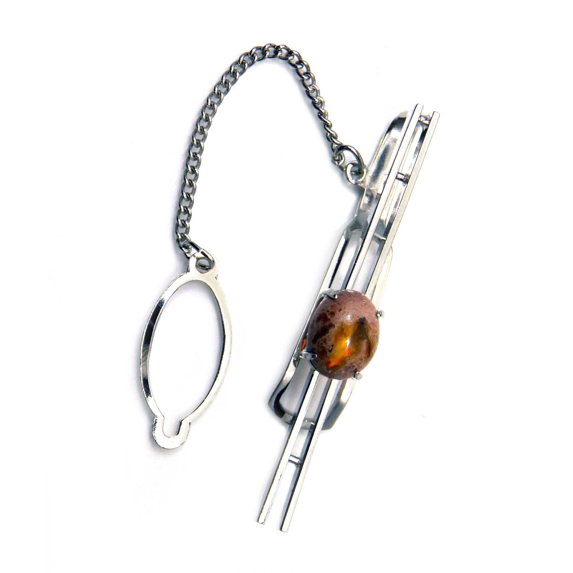 Sterling Silver Tie Clip with Fire Opal 