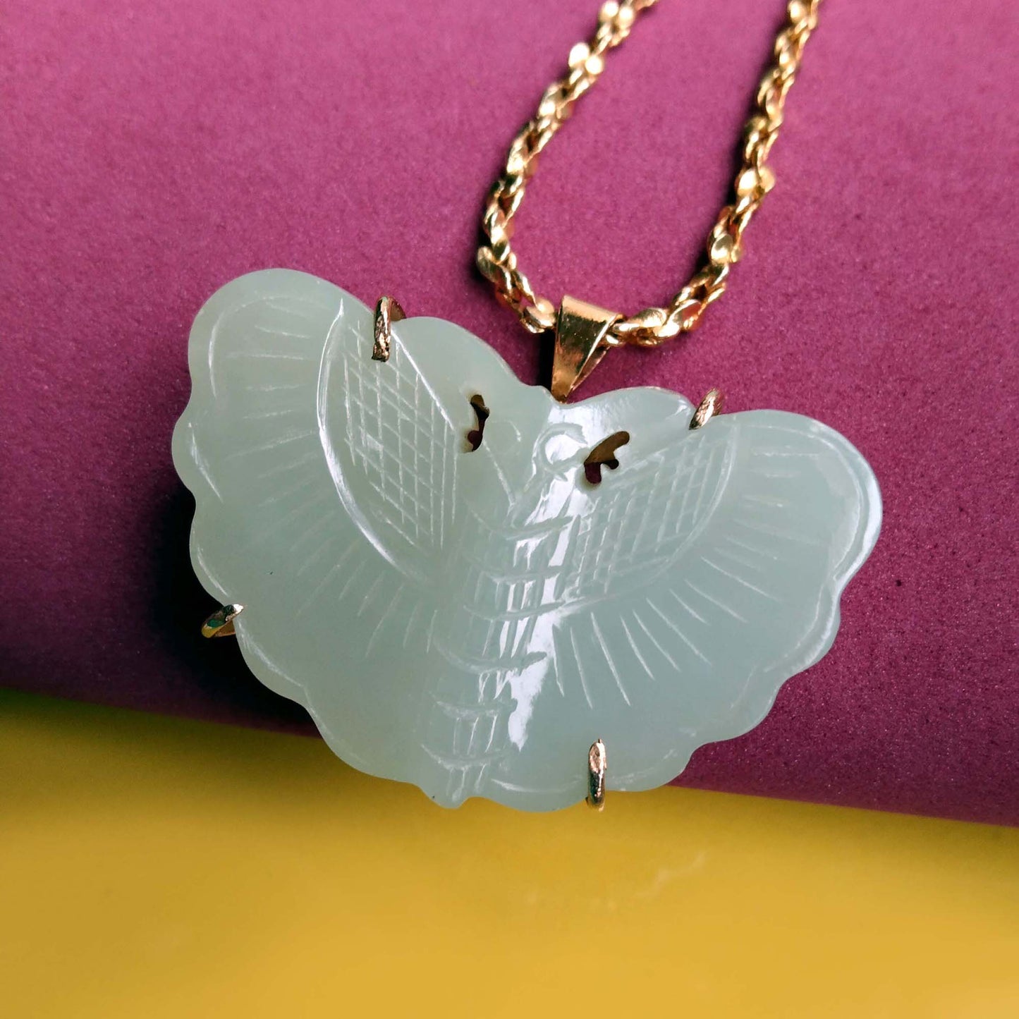 Carved Celadon Jade Butterfly Pendant