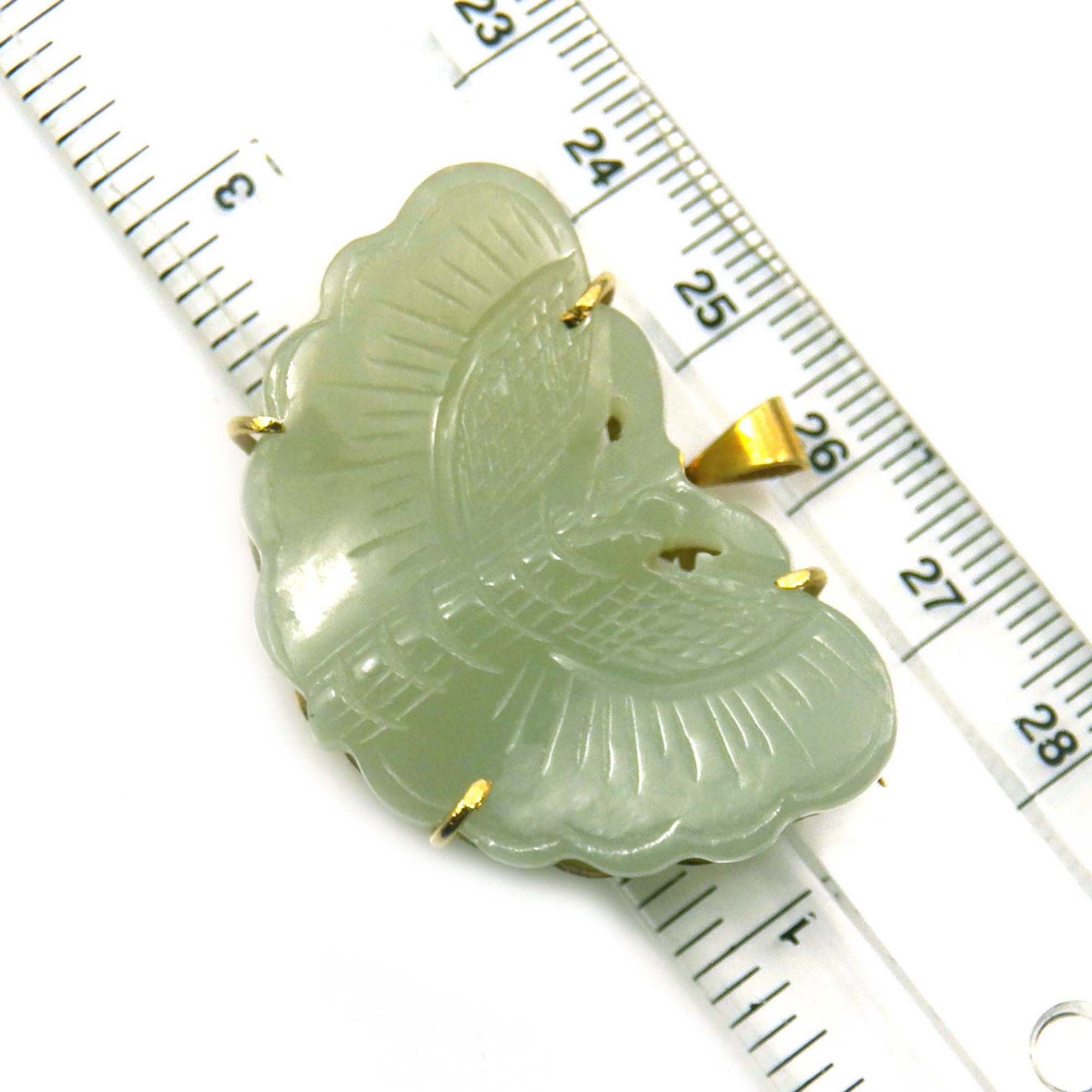Carved Celadon Jade Butterfly Pendant, Light Green Nephrite Moth Brooch, Gemstone Vintage Jewelry
