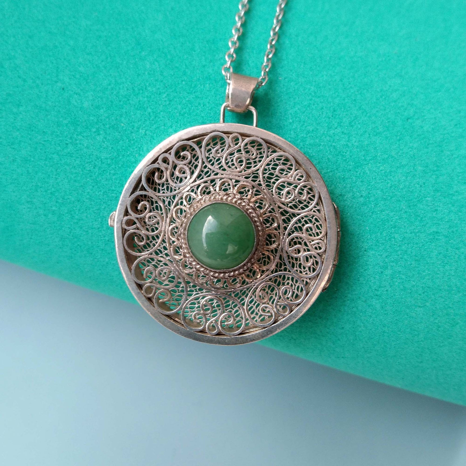 Silver Antique Chinese Jade Locket Pendant
