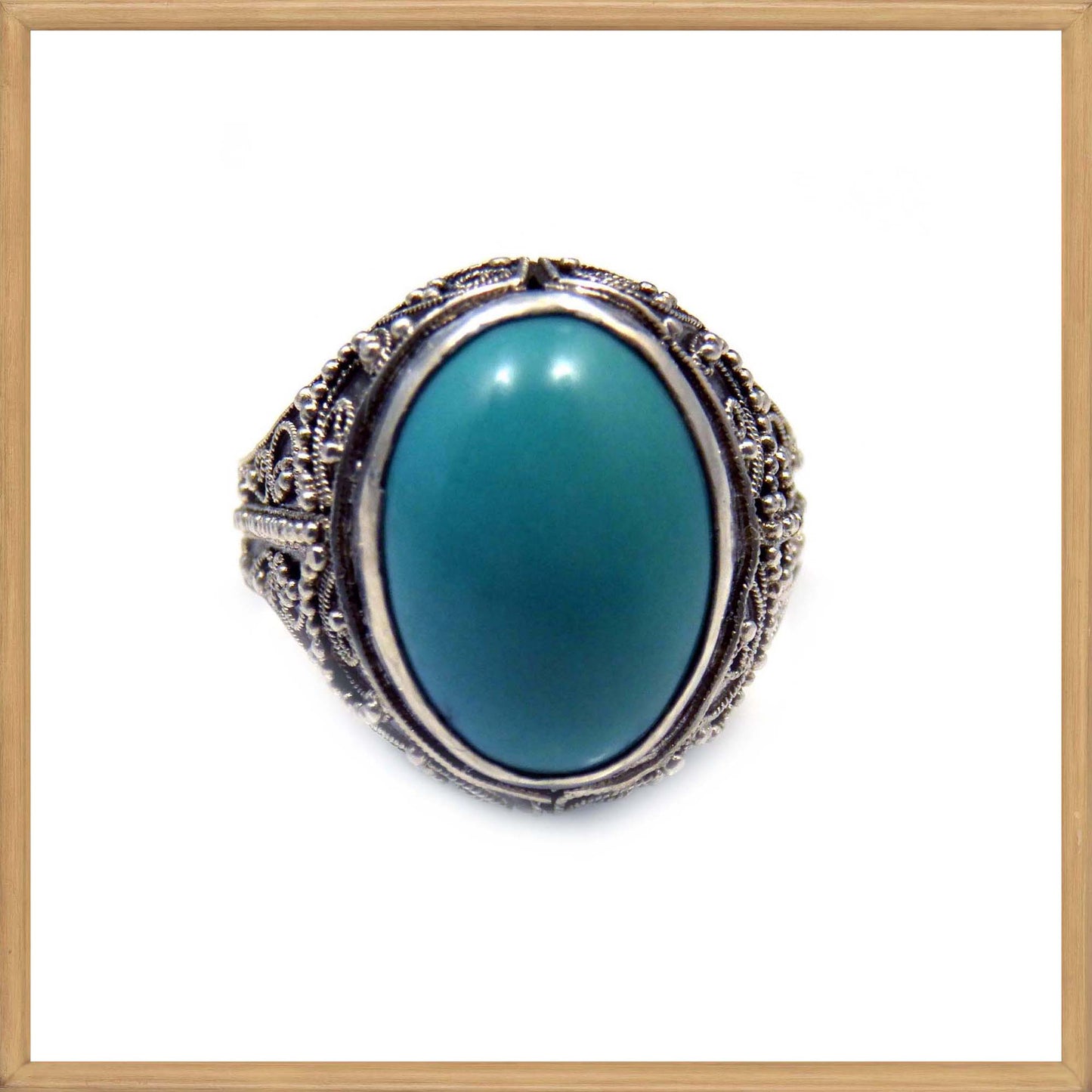 Large Turquoise Chinese Antique Ring in sterling silver