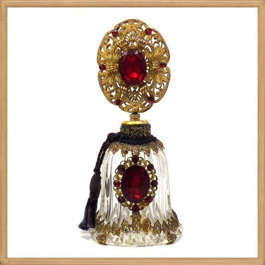 Art Deco Czech Jeweled Filigree Perfume Bottle