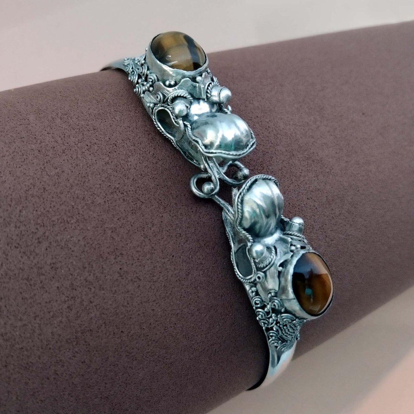 Vintage Artisan  Dragon Bangle Bracelet in 950 silver