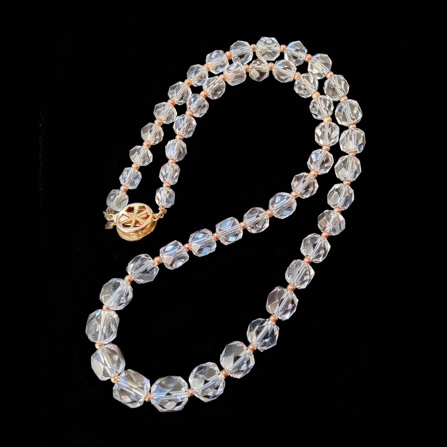 Gilt Silver Clasp Rock Crystal Beaded Necklace 