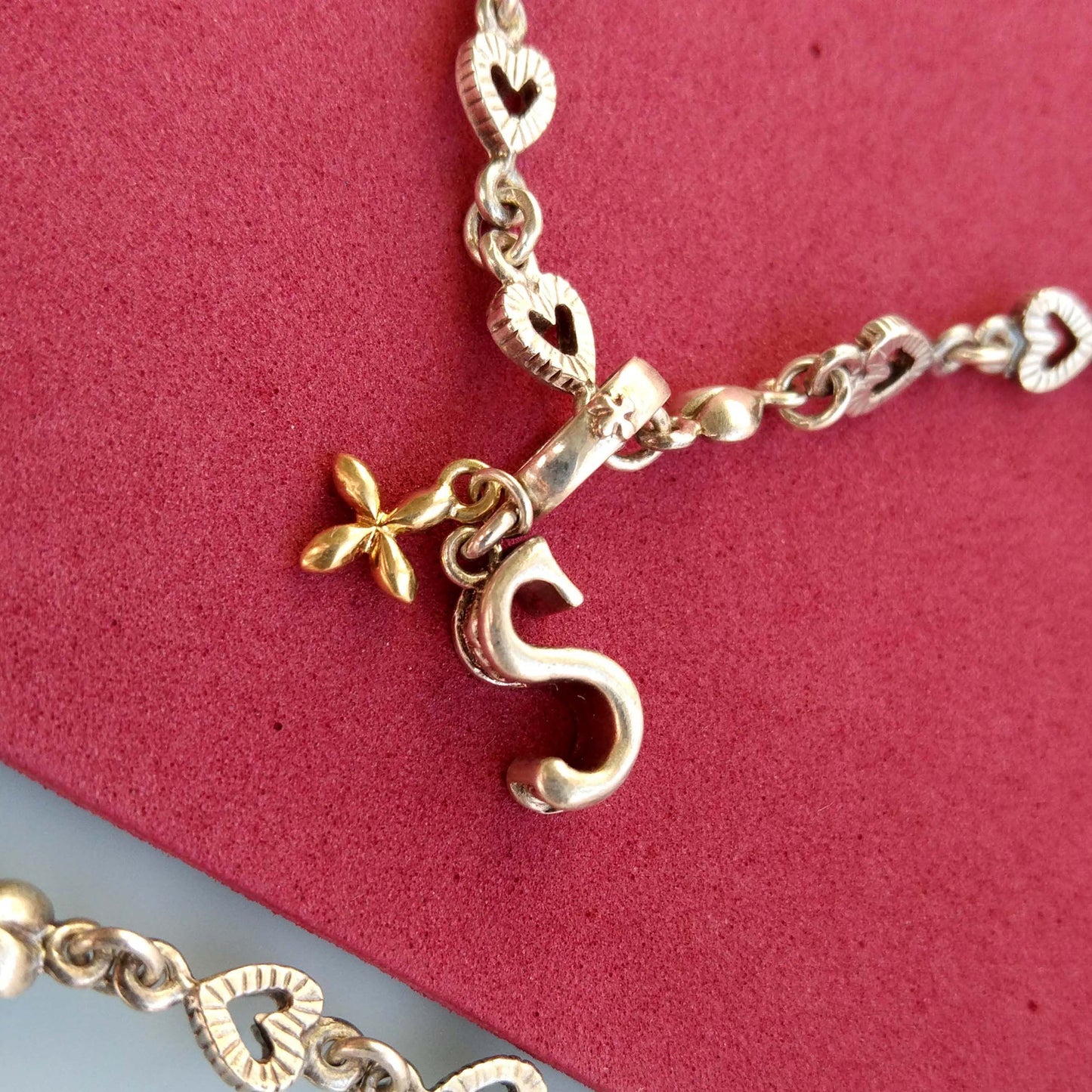 18K Gold Cross and Letter S Charm Loree Rodkin Necklace in Sterling Silver 