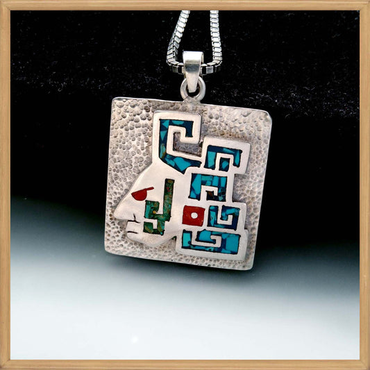 Turquoise Inlay Warrior Sterling Silver Pendant