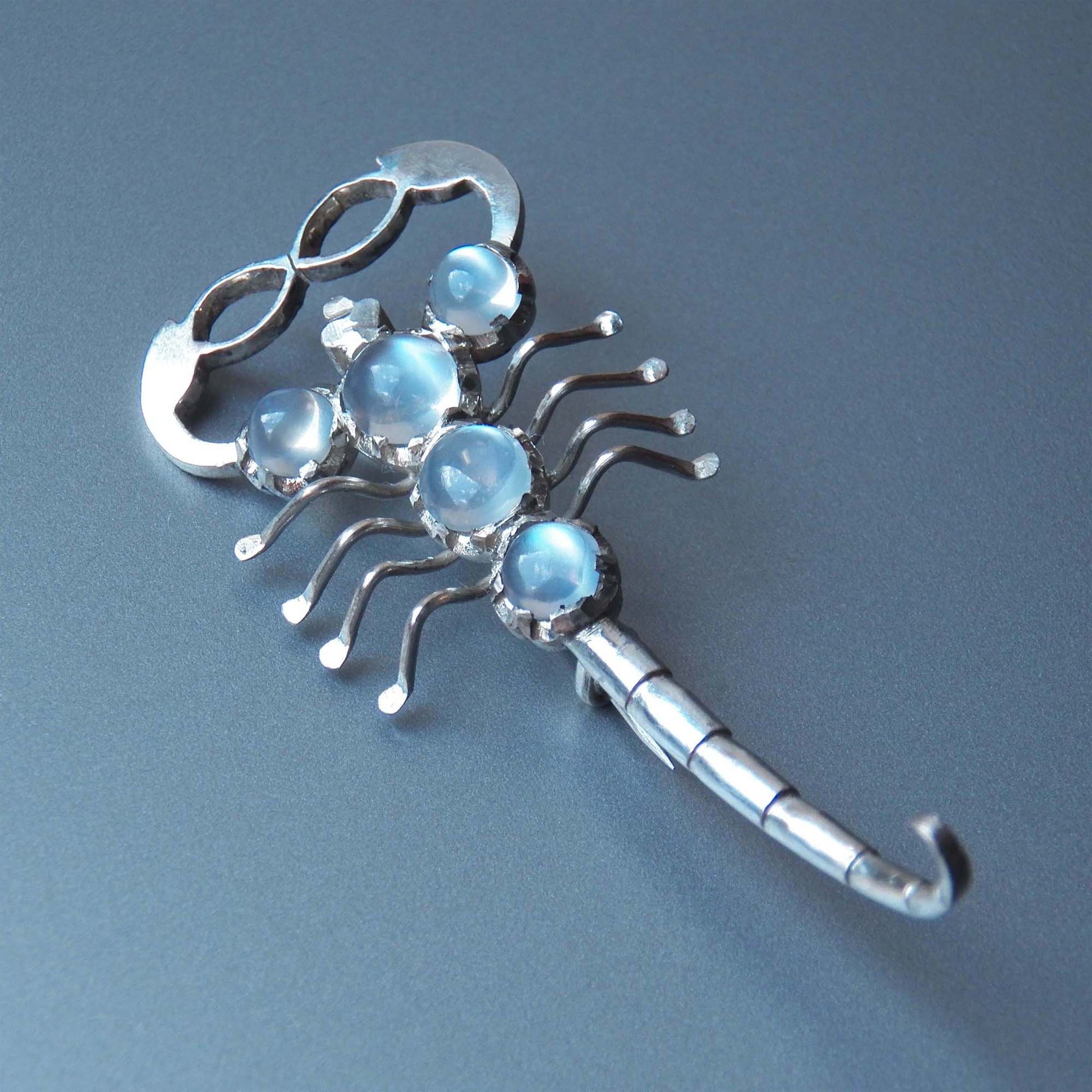 Victorian scorpion brooch with moonstones, 1800s jewelry