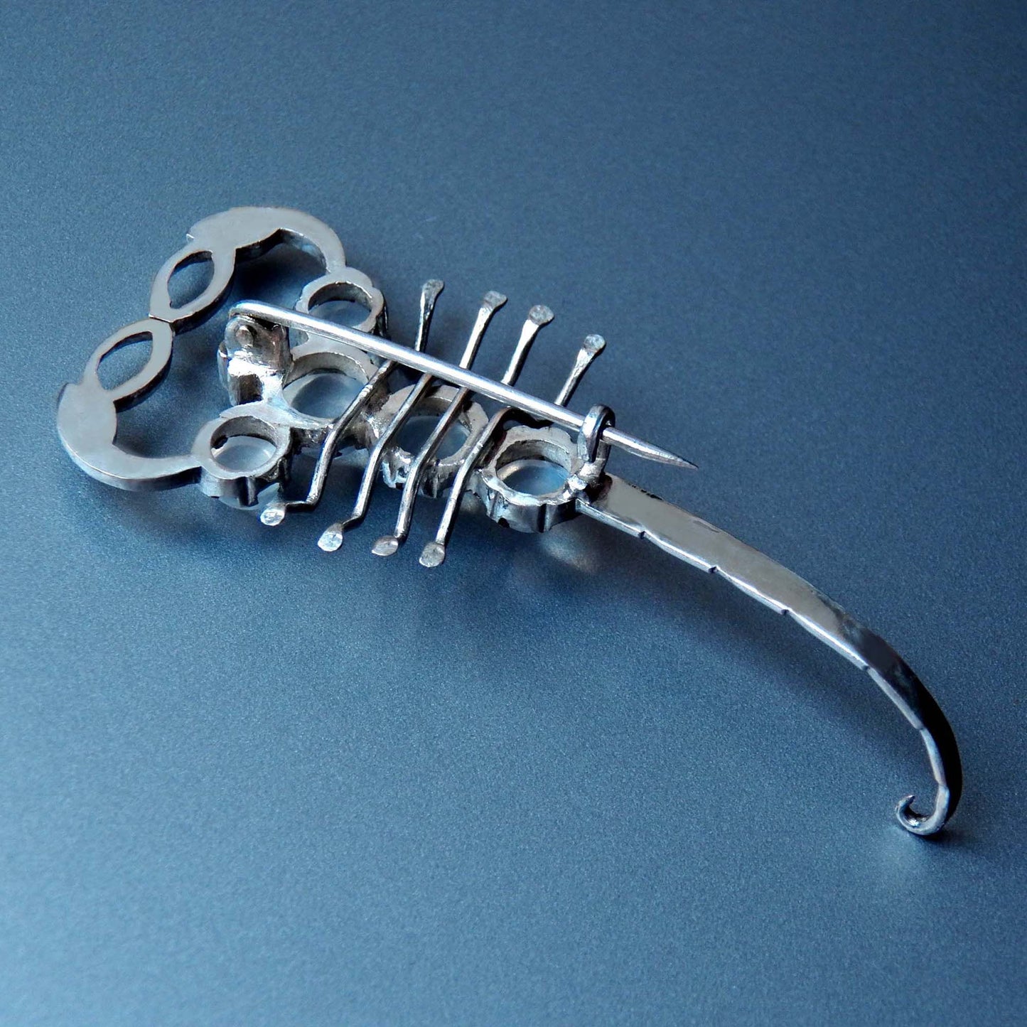 Antique Moonstone Silver Scorpion Brooch, Victorian 1800s Jewelry