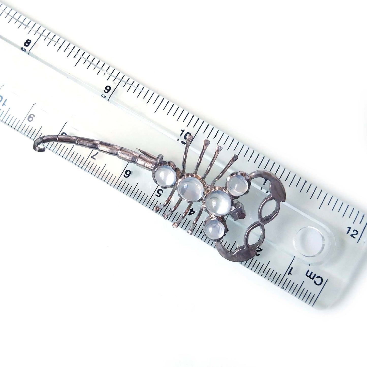 Antique Moonstone Silver Scorpion Brooch, Victorian 1800s Jewelry
