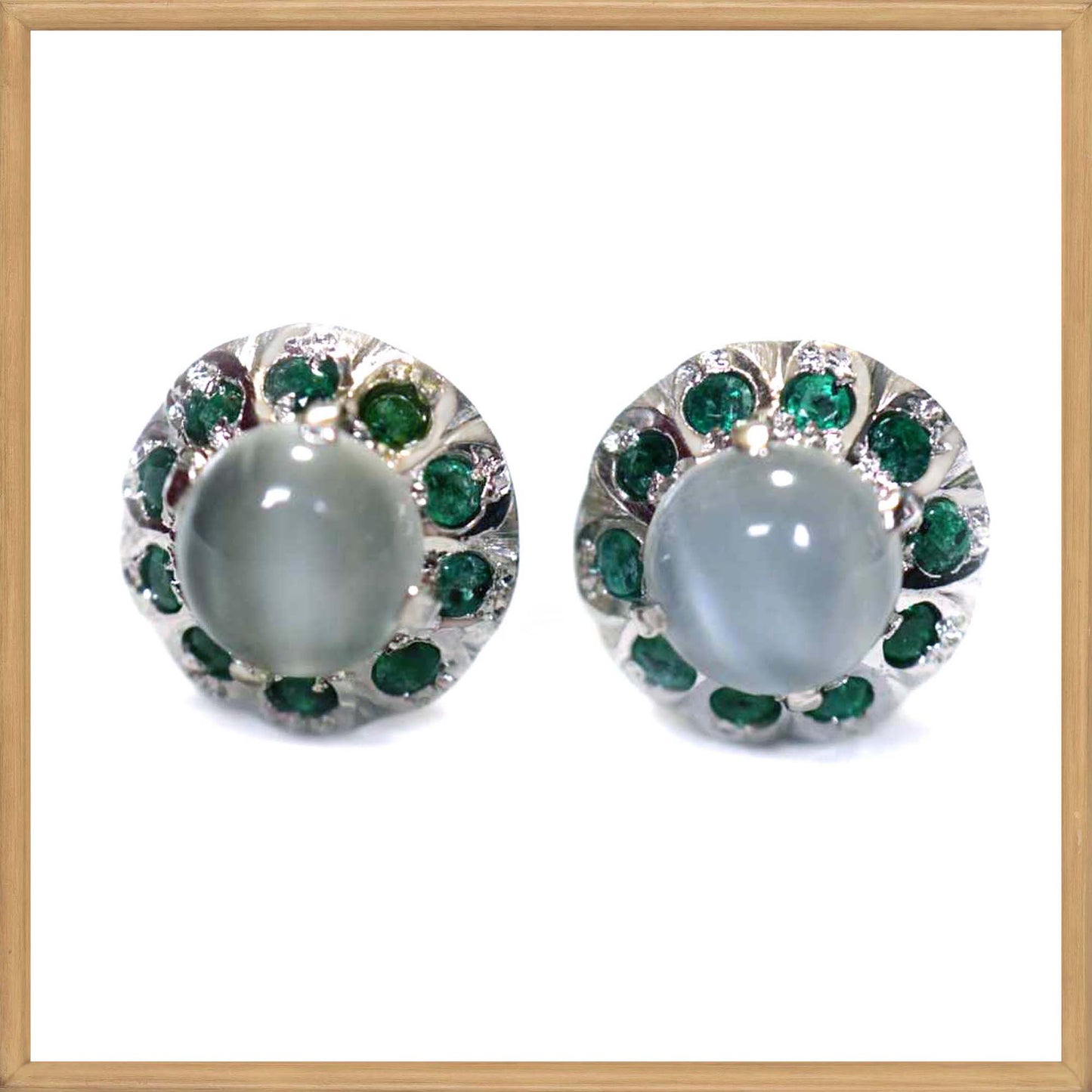 Moonstone and Tsavorite Garnet Stud Earrings in Sterling Silver 