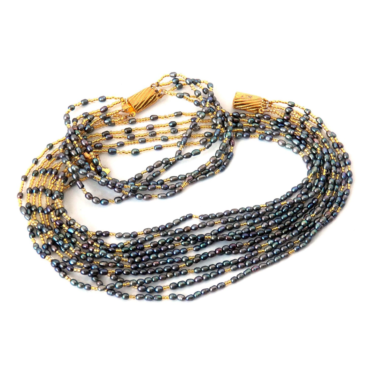 Multi Strand Freshwater Pearl Necklace and Bracelet, Gilt Sterling Silver Japanese Jewelry Set