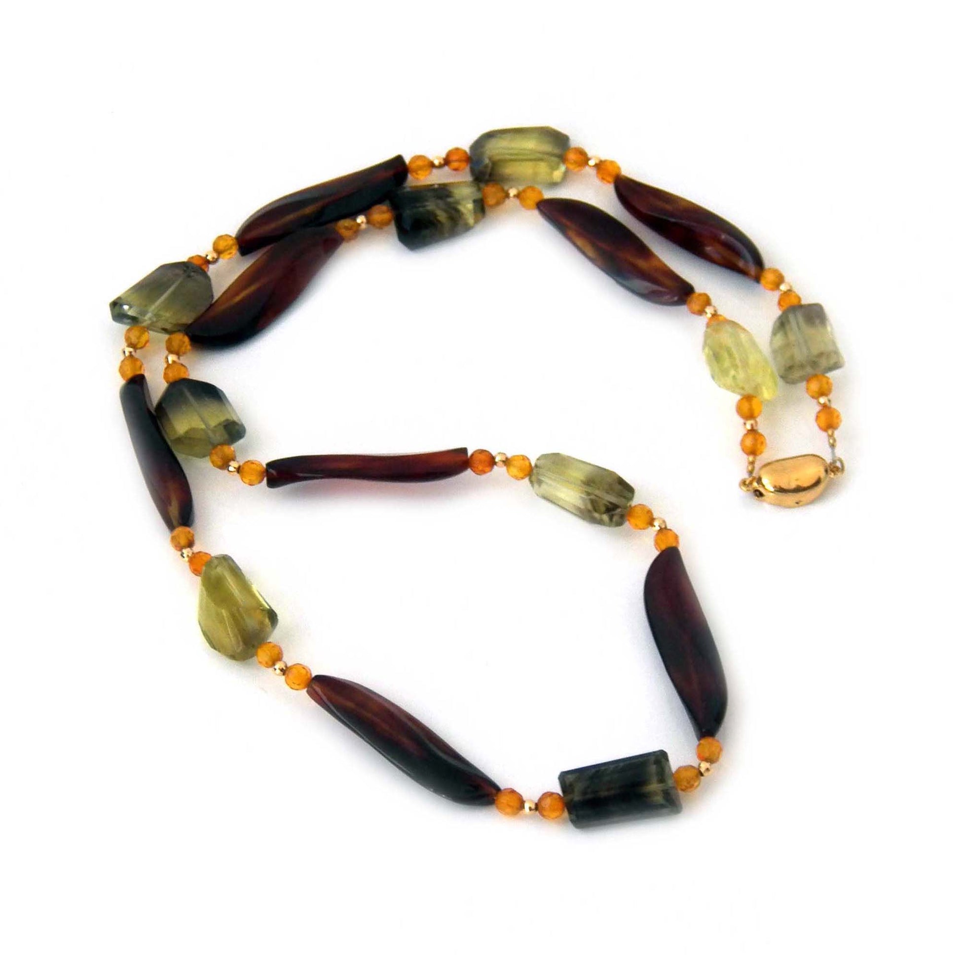 Green Amethyst, Tortoise Shell, Faceted Amber Necklace