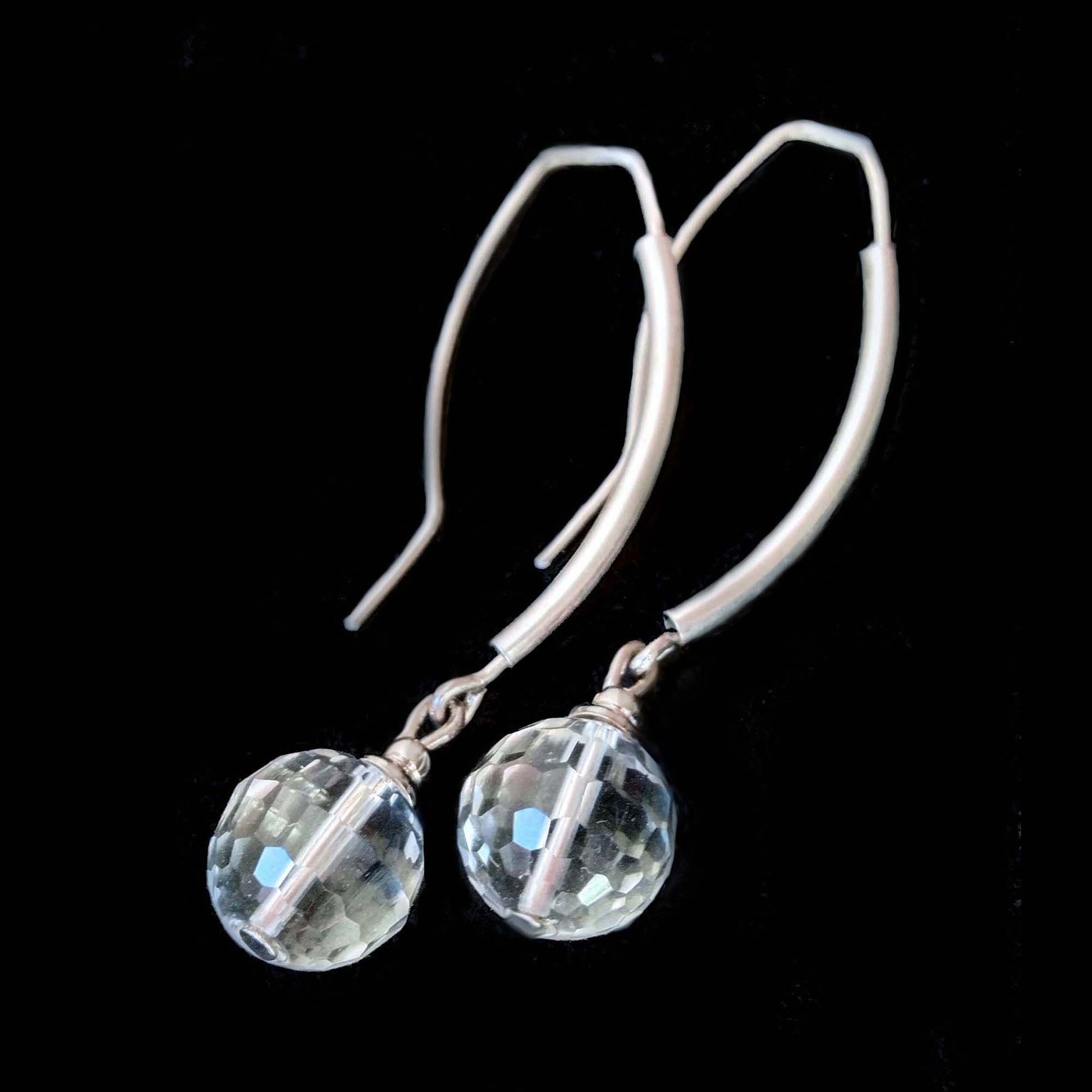 Sterling Silver Long Hook Rock Crystal Earrings