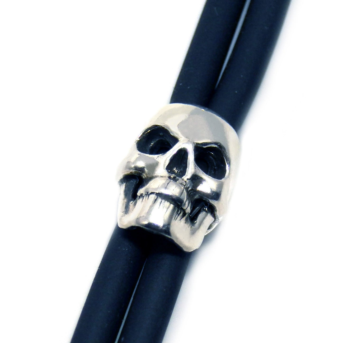 Sterling Silver Skull Charm Bracelet, Black Cord Gothic Jewelry for Men