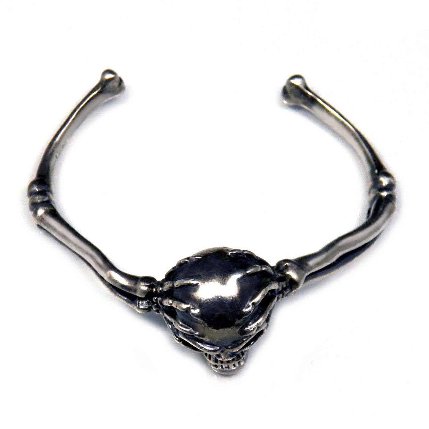 Sterling Silver Skull Bracelet, Skeleton Bone Hands Bangle, Gothic Jewelry for Men