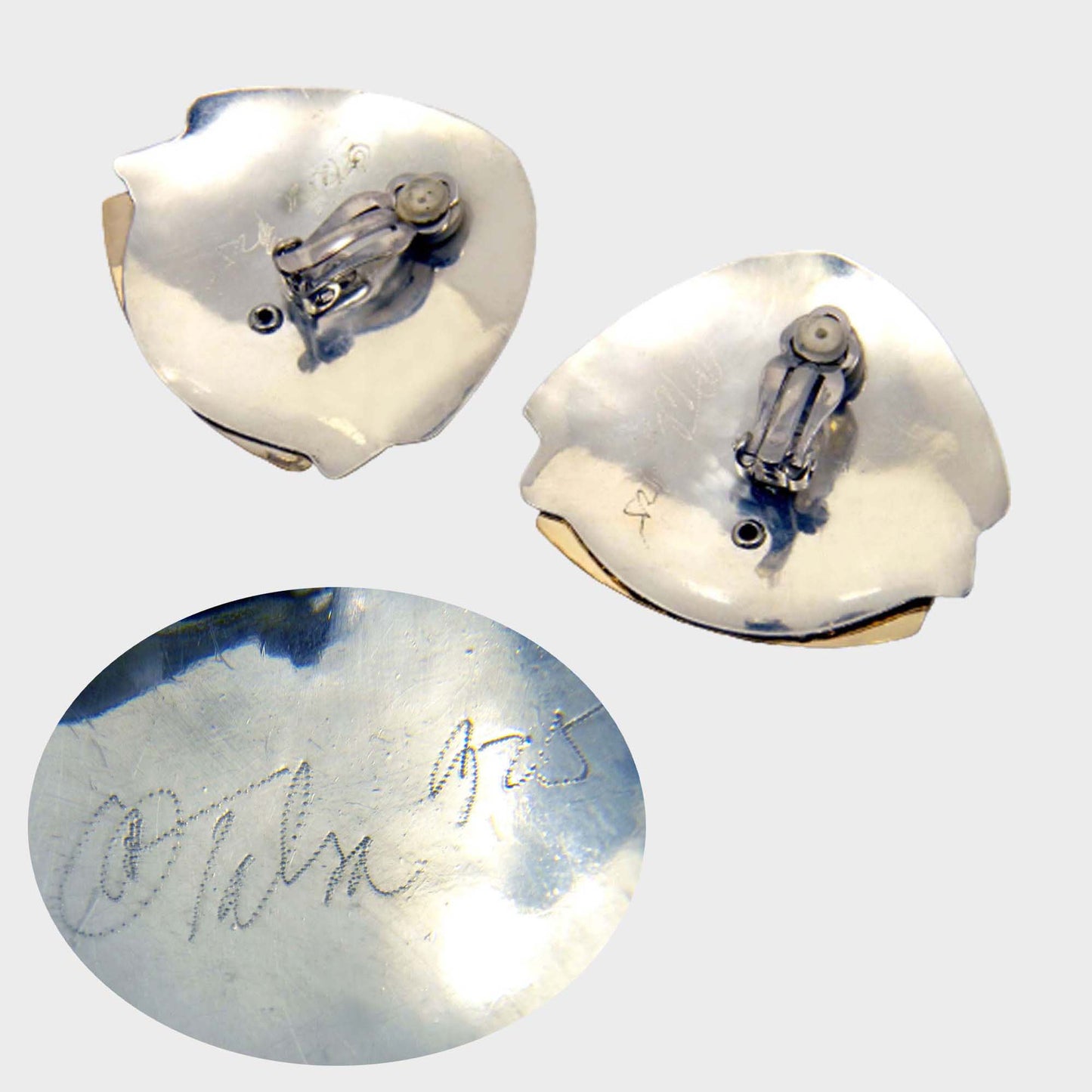 Huge Azurite Inlay Tabra Clip on Earrings, Sterling Silver Vintage Tribal Jewelry