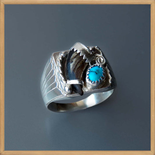 Turquoise and Real Claw Ring in Sterling Silver 