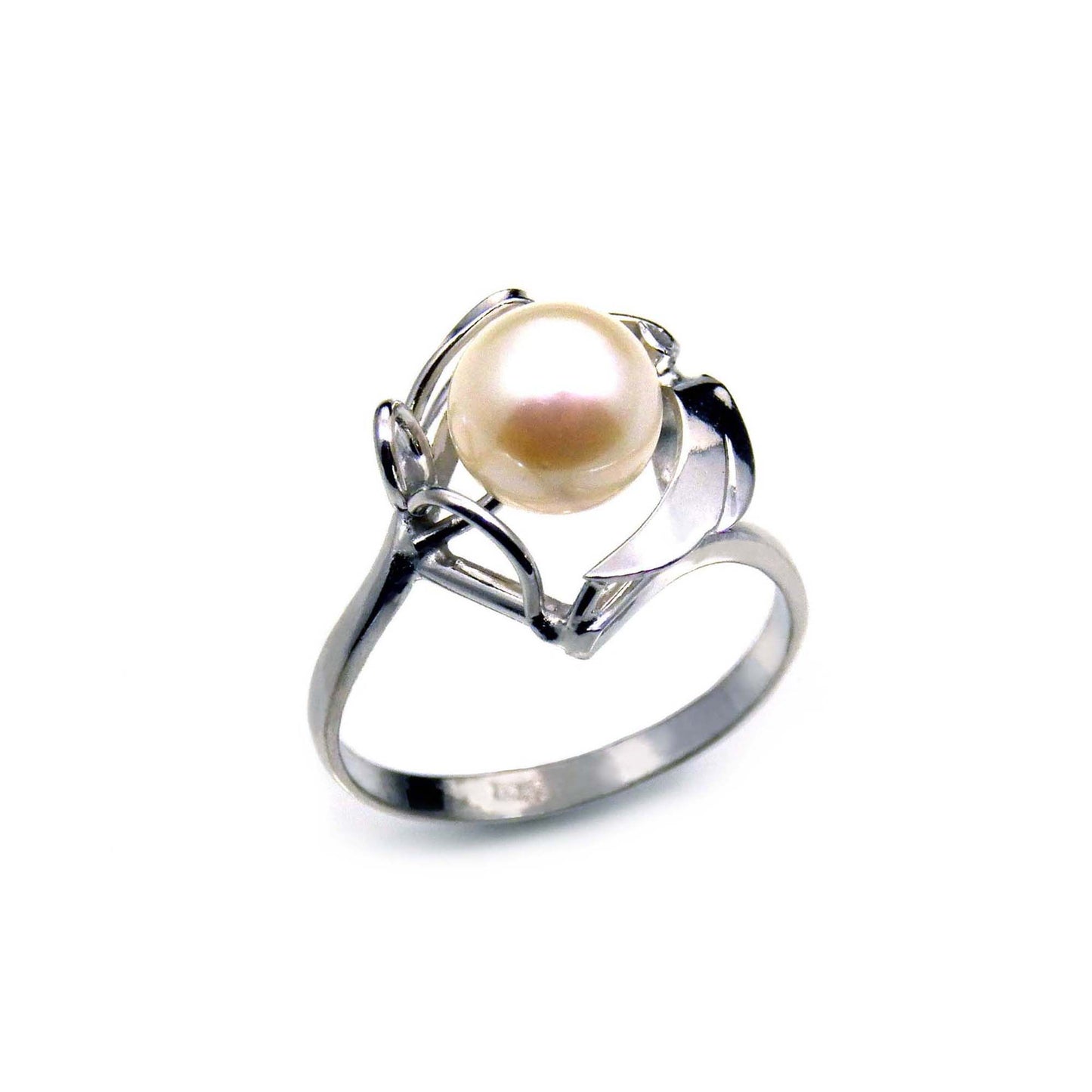 White Akoya Pearl Ring in Sterling Silver, Vintage Japanese Gemstone Jewelry
