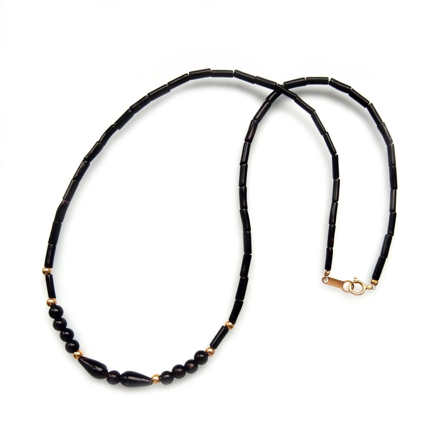 Vintage Black Coral Choker Necklace withe 18K gold