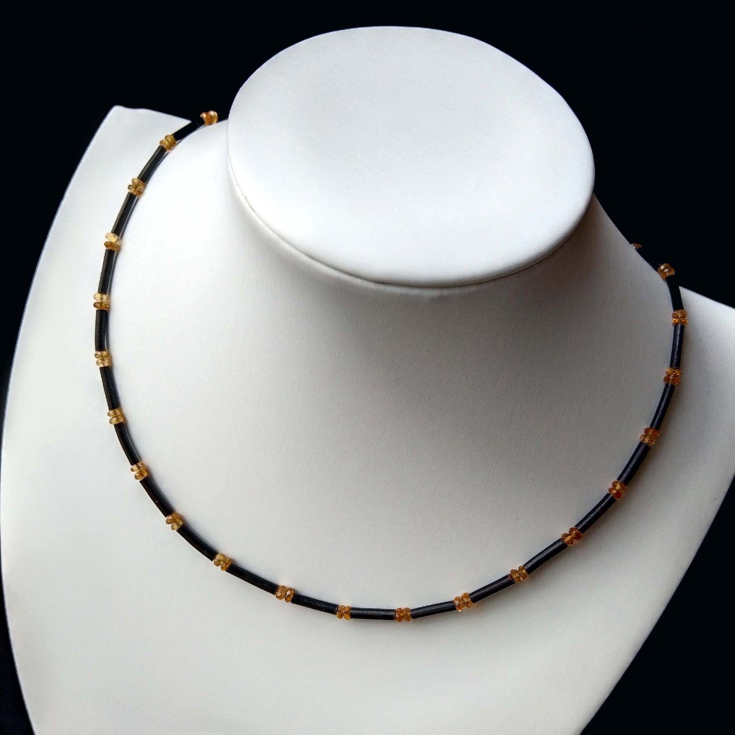 Natural Black Coral Branch and Golden Tourmaline Necklace
