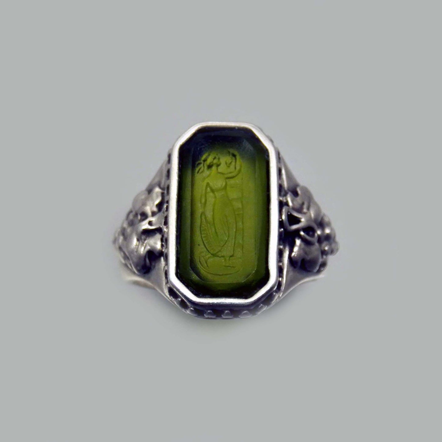 Lady with Grapes Seal  Ring in Sterling Silver 