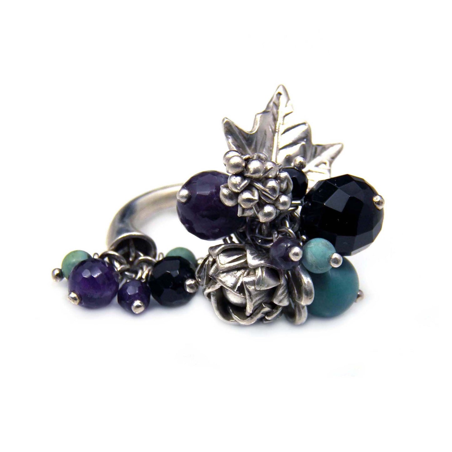 Statement Multi Gemstone Lotus Ring in Sterling Silver