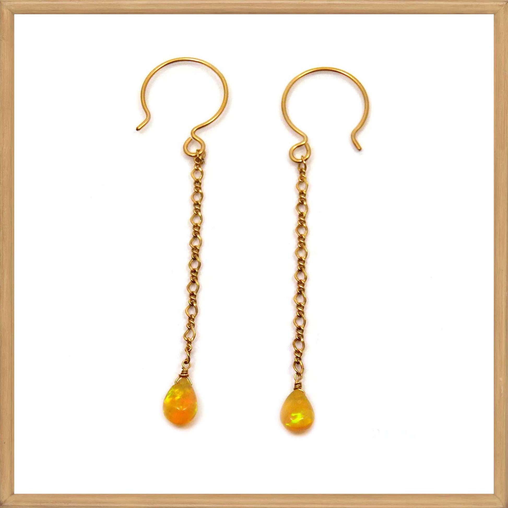 18K Gold Filled Long Chain Earrings with Welo Opal