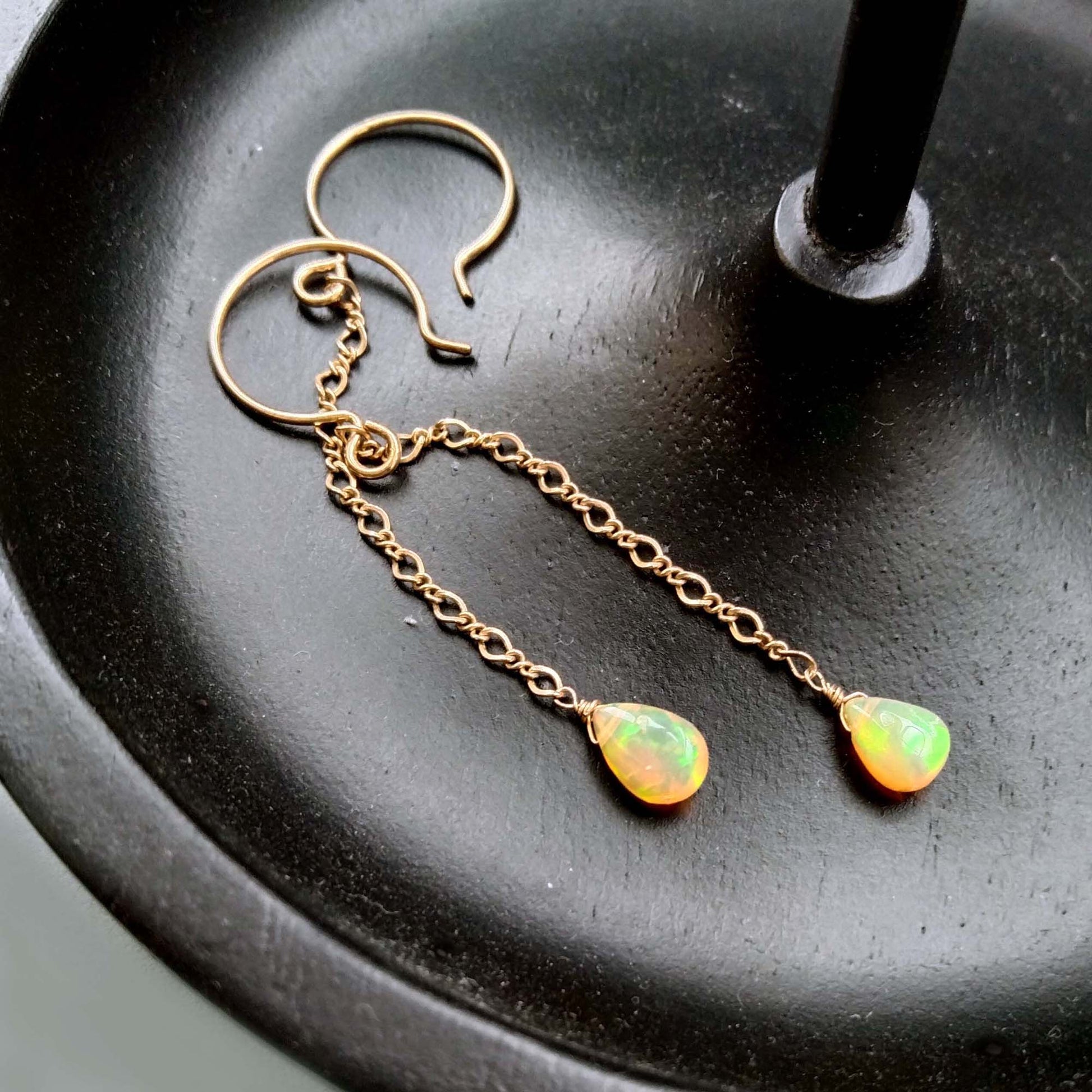 Ethiopian fair opal  long chain earrings