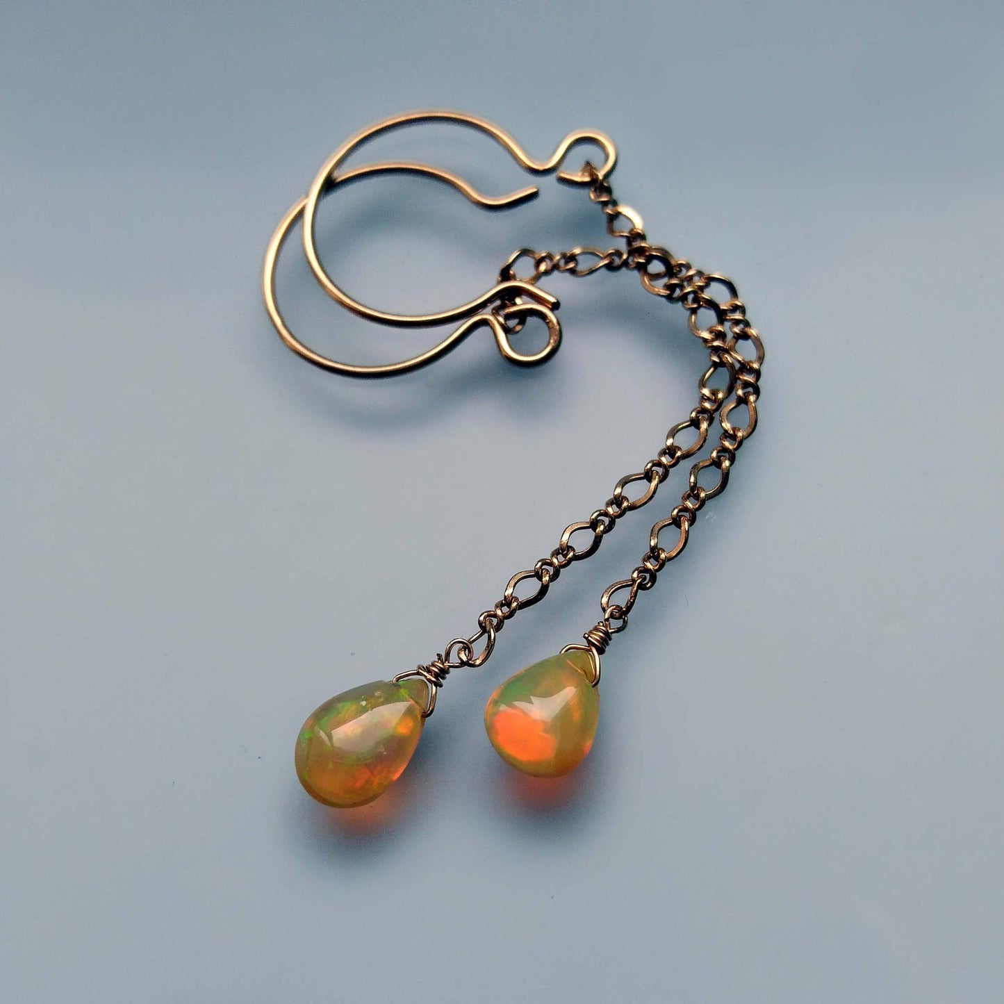 Welo Fair Opal Teardrop Earrings, 18K Gold Filled Long Chain, October Birthday Jewelry