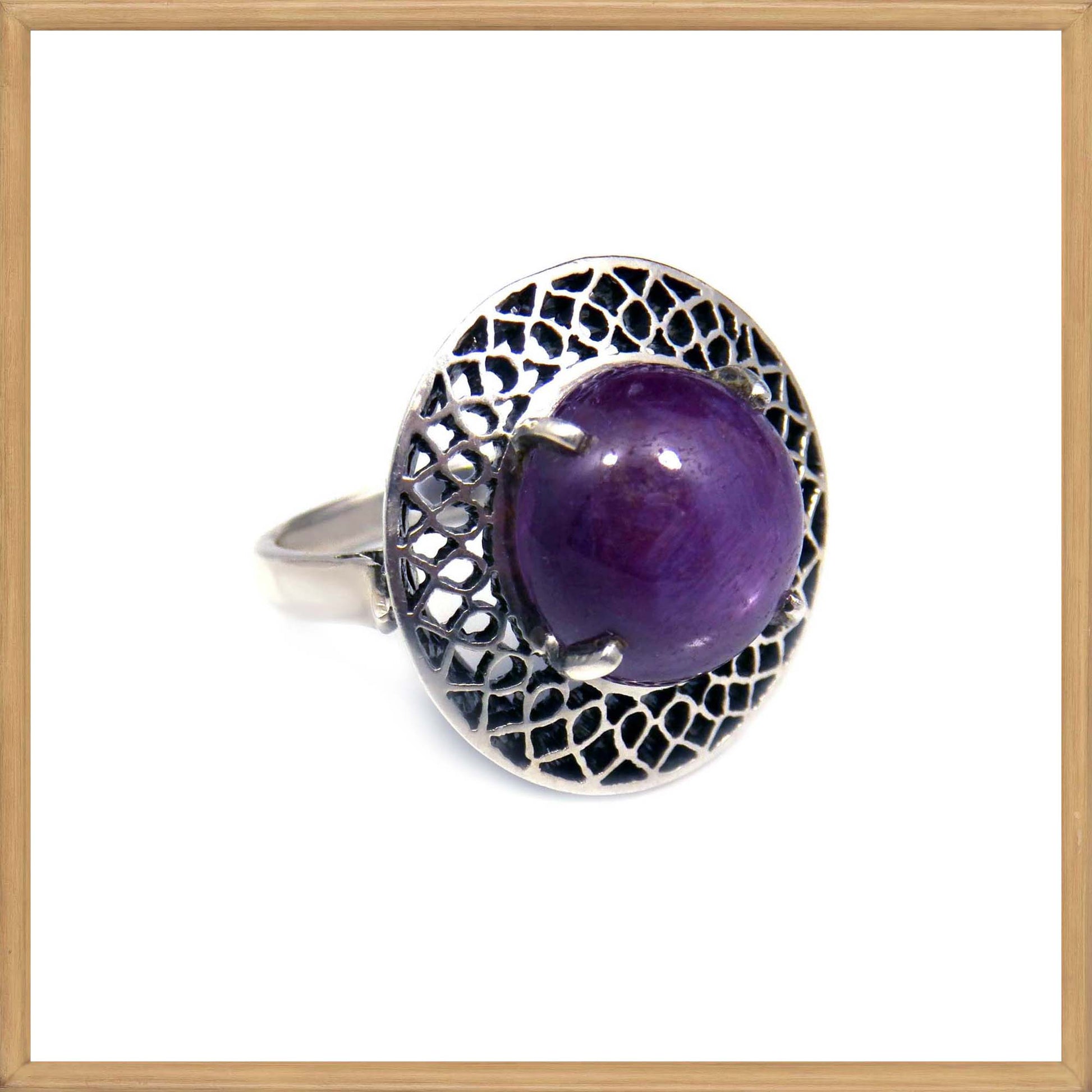Large Purple Star Sapphire Ring in Sterling Silver 