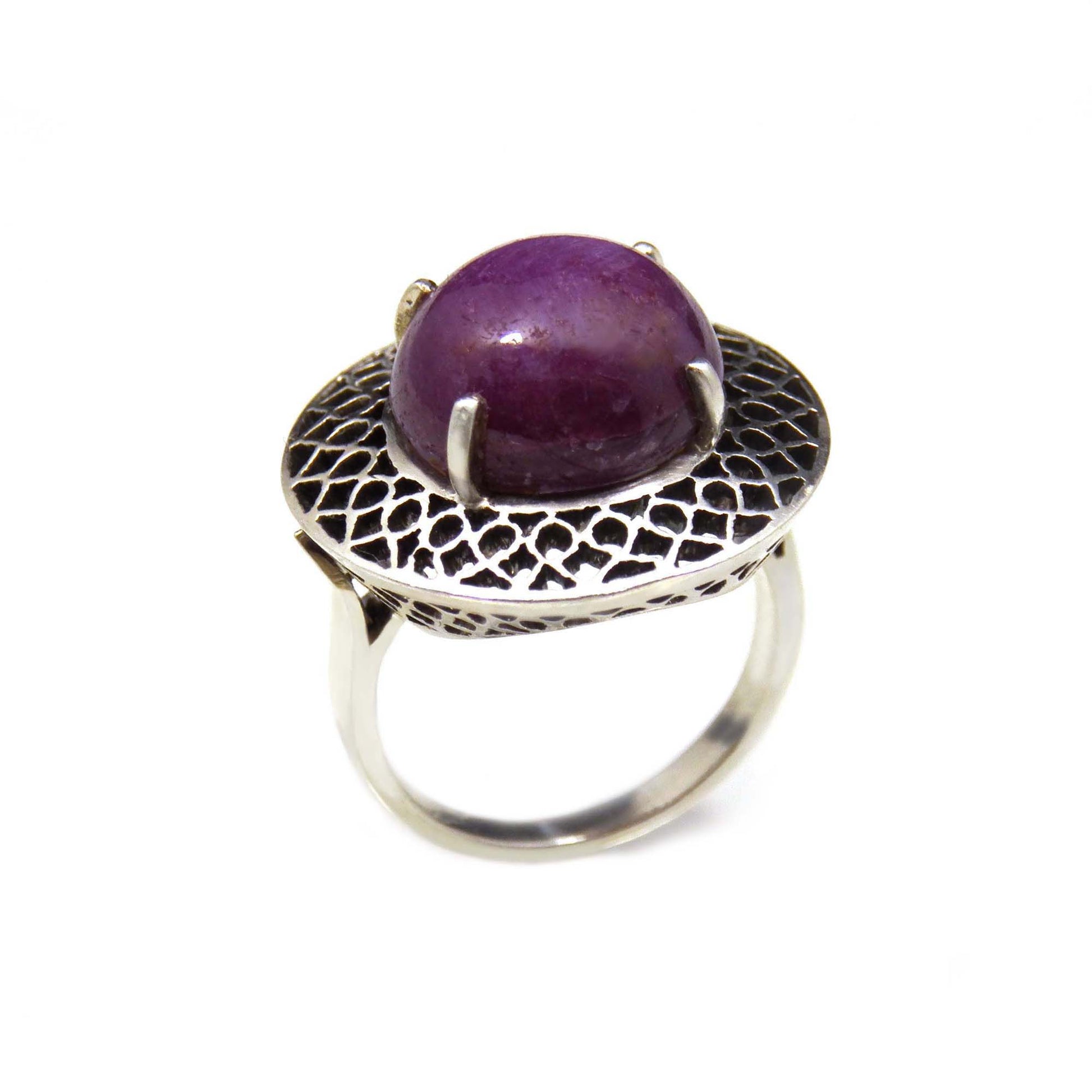 Purple Sapphire Unique Ring in Sterling Silver 