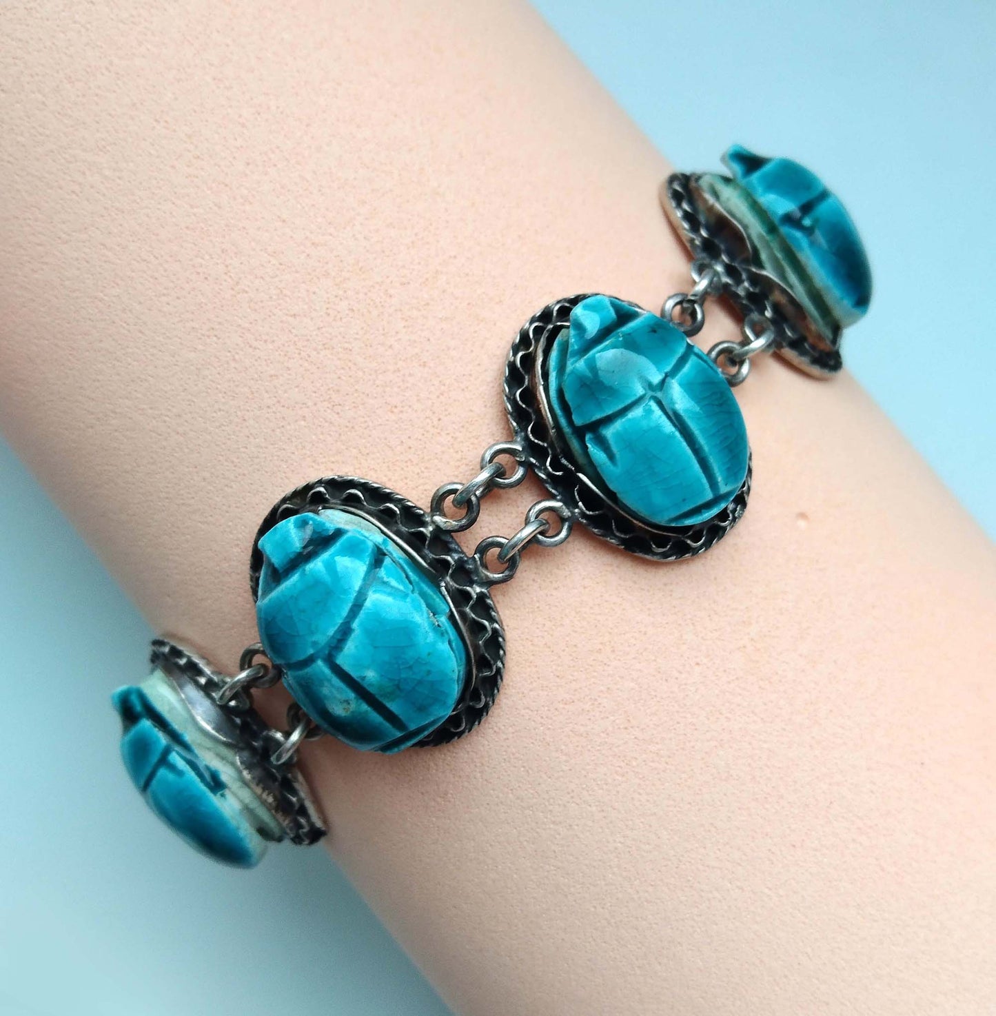 Ceramic blue scarab bracelet